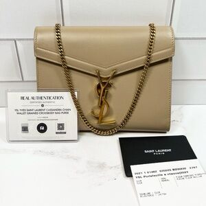 YSL Yves Saint Laurent Cassandra Chain Wallet Grained Crossbody Bag Purse